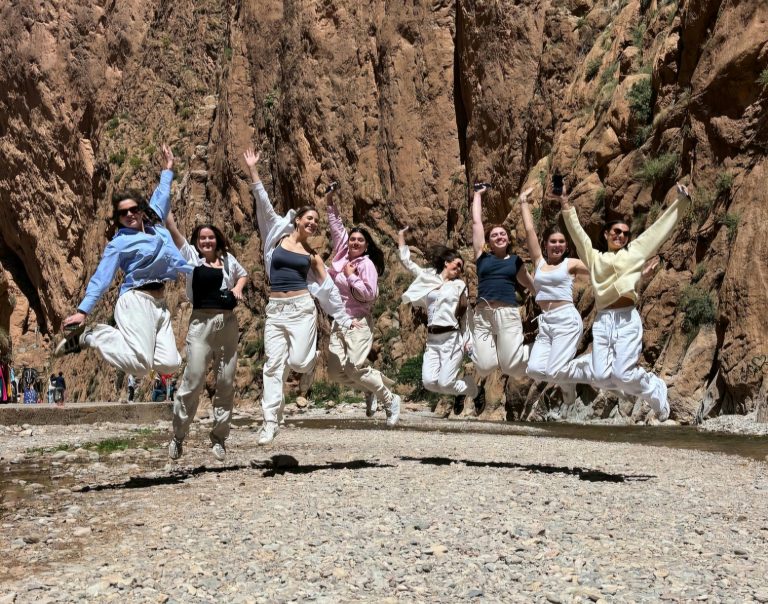 Students enjoying a camel trek during the 4 Day Student Desert Tour in Morocco Sahara Desert